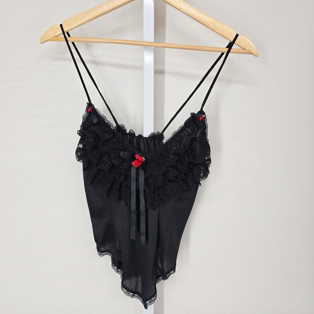 Vintage Tosca of California‎ Black Lace Ruffle Lingerie Camisole Top Medium 7920
